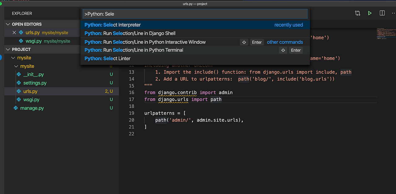 Создание django проекта visual studio code