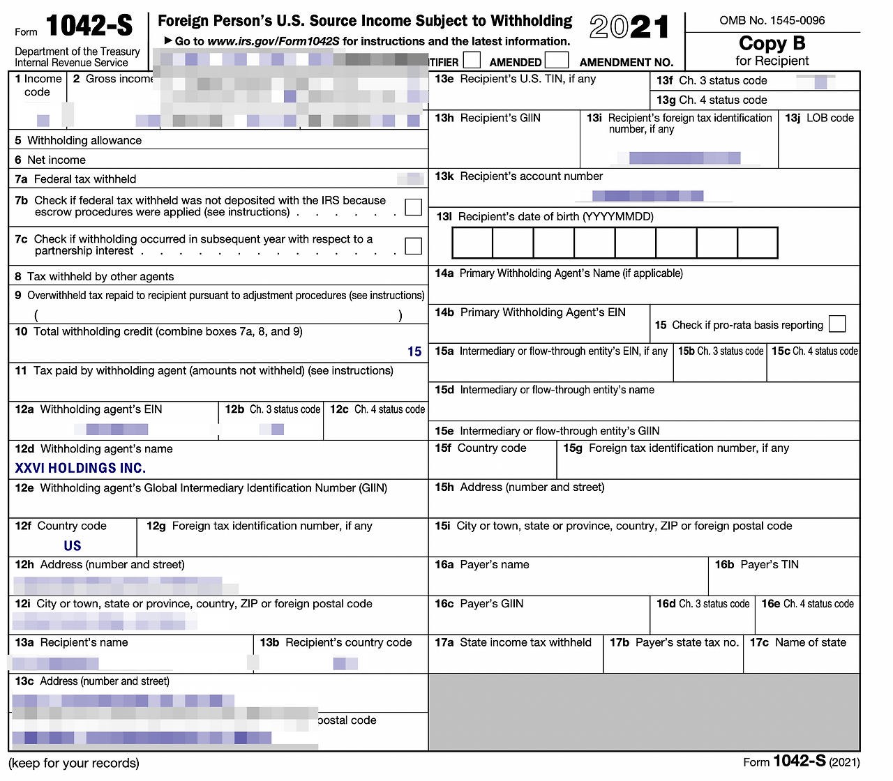 XXVI HOLDINGS inc 1042S 해외 우편물은 구글 애드센스 수익
