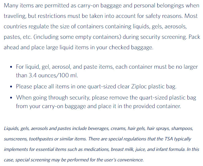 Allowed carryon items of Delta Air Lines