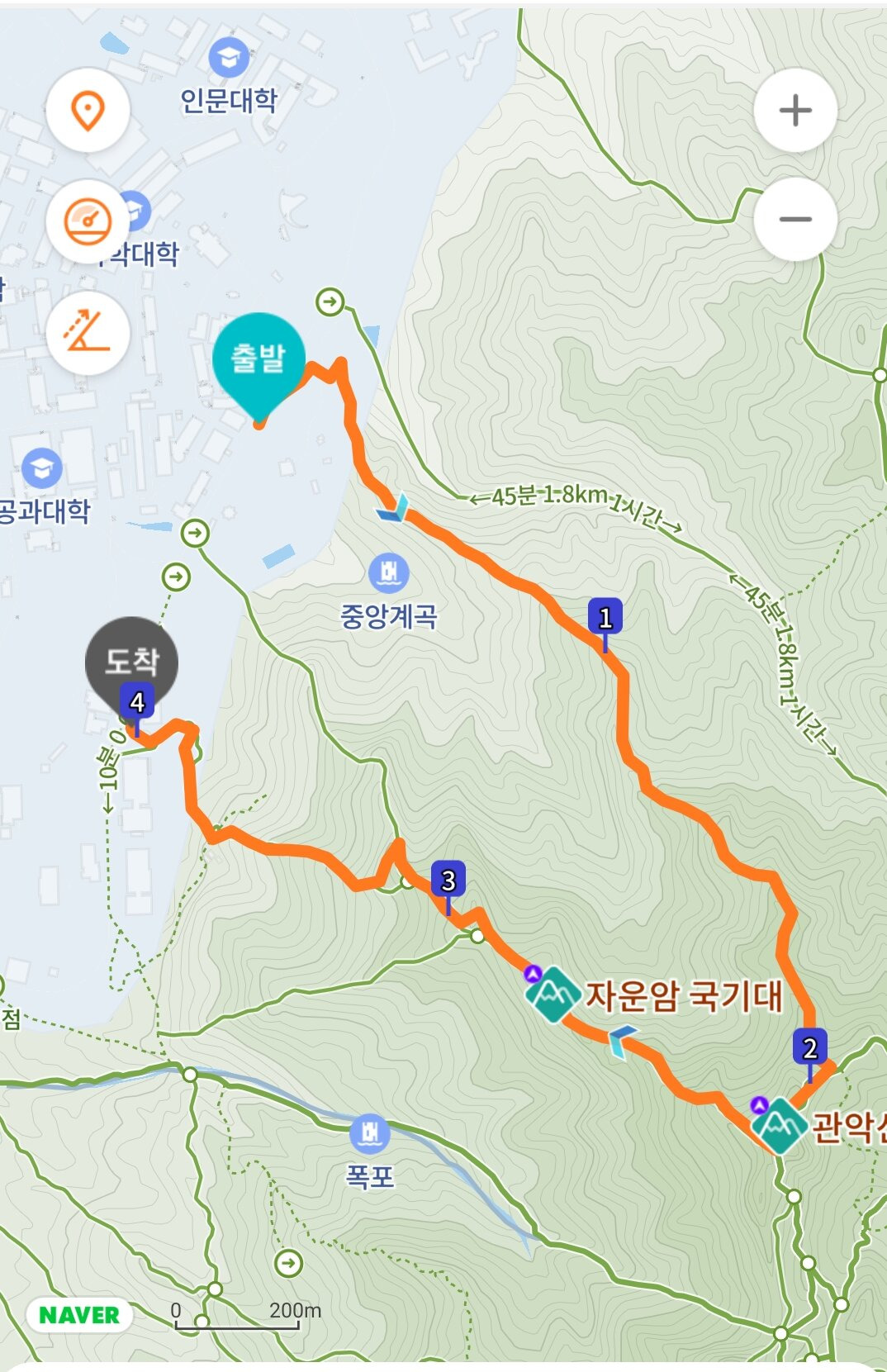 관악산 등산코스 수영장 능선 - 자운암 능선