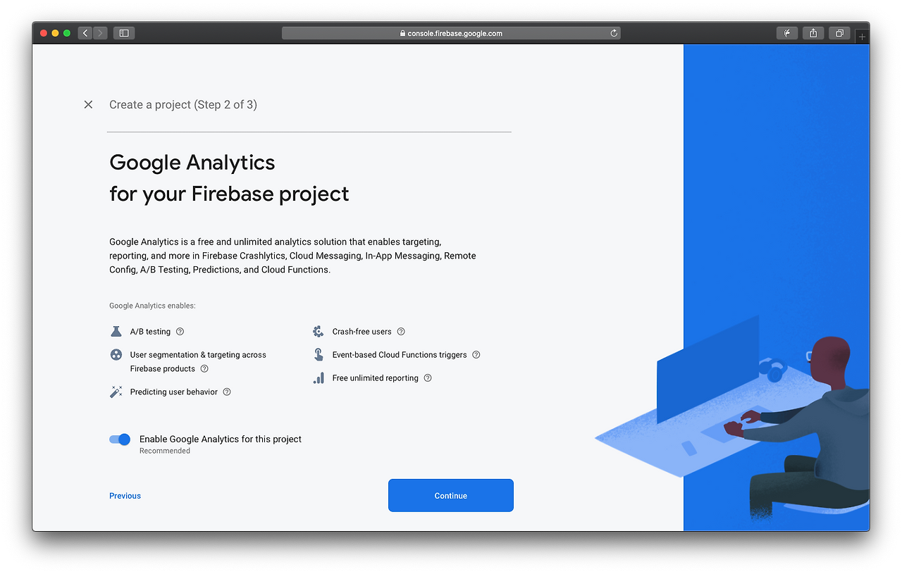 Firebase Google Analytics 설정화면