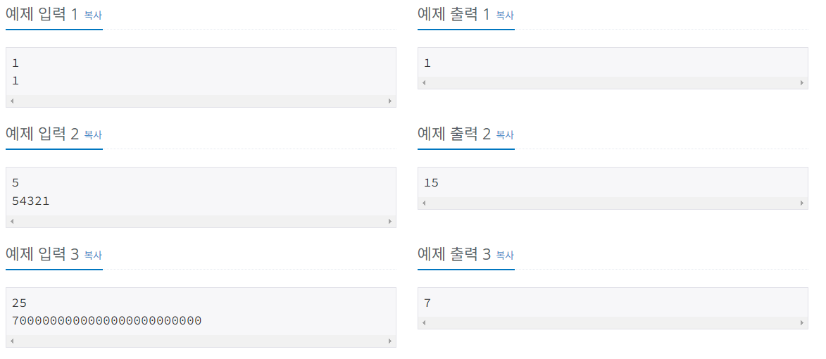 [백준: 11720번] 숫자의 합 : python