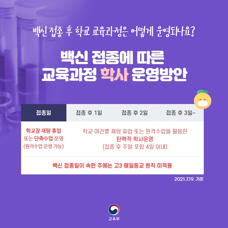 고3 학생과 교직원에 대한 백신 접종을 시작합니다!