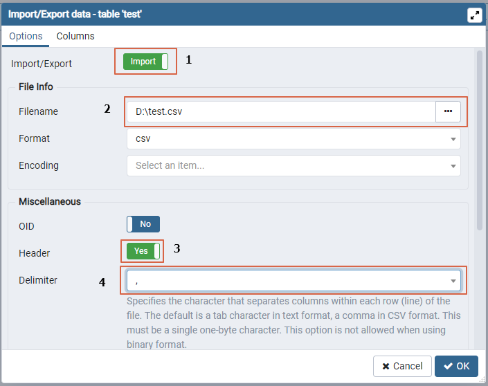 import csv to postgresql pgadmin 4