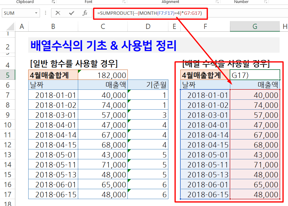 엑셀 배열함수와 배열수식 기초 및 사용법