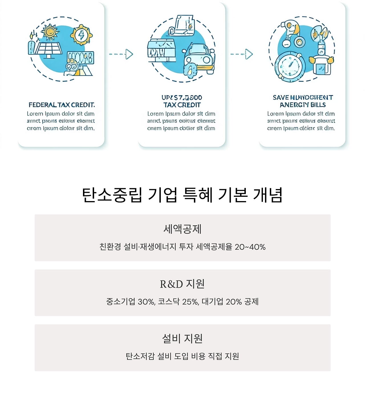 탄소중립 기업 특혜의 기본 개념과 정부 지원체계를 명확하게 설명하는 상세 도표