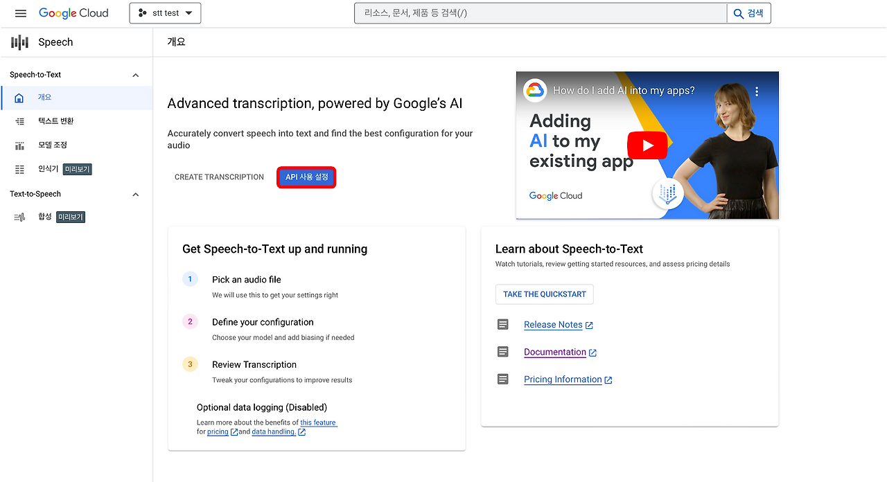 Google Cloud STT API 세팅 및 실행