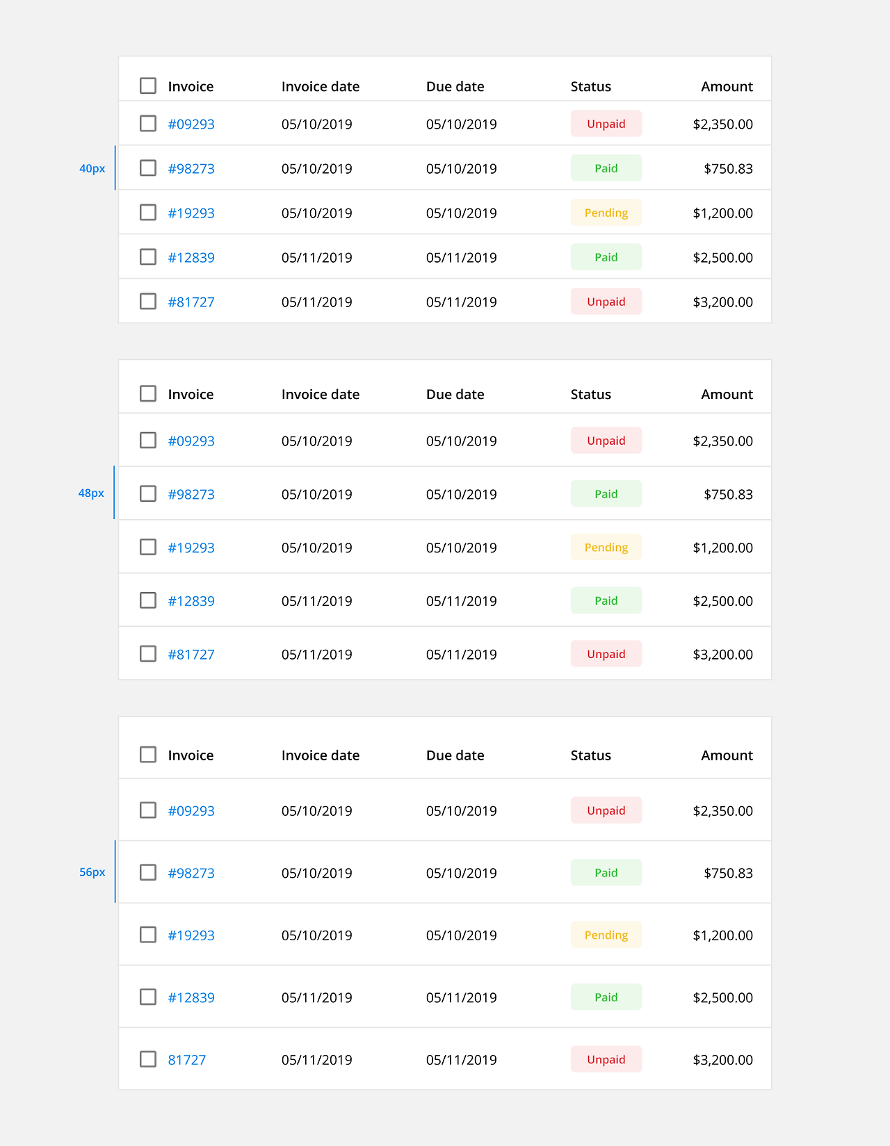 UI 디자인 가이드 : Data Table 설계