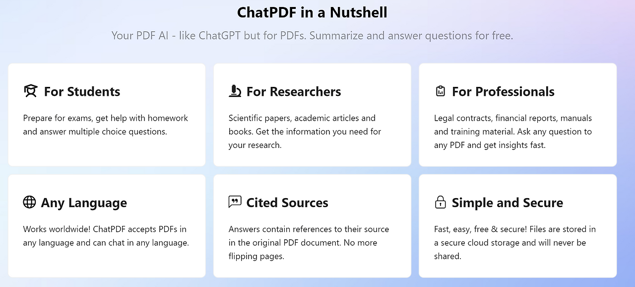 PDF를 업로드하고 인공지능과 대화하는 가능한 - ChatPDF 사이트 소개 2 주요 기능