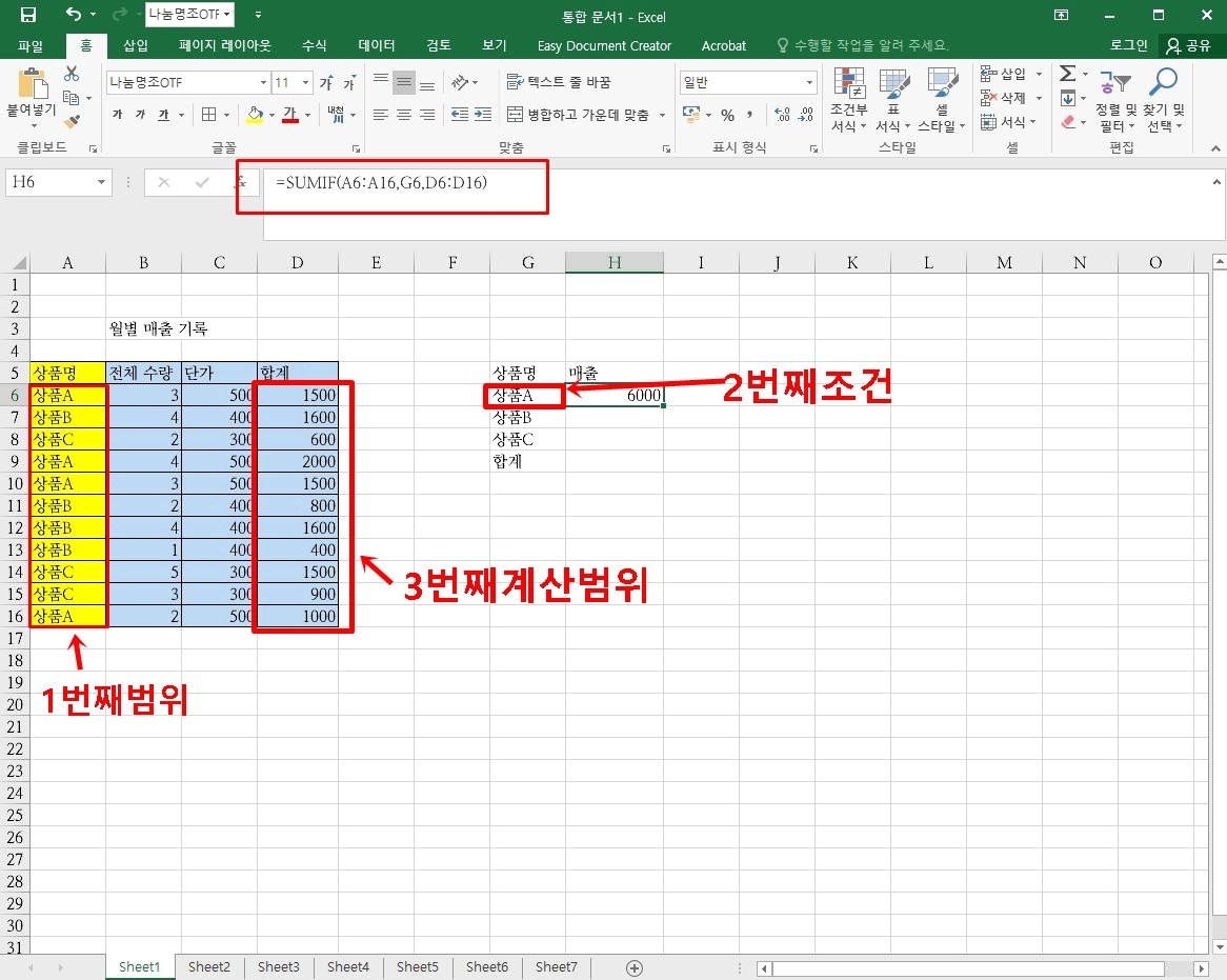 엑셀 조건셀 합계구하는 'SUMIF' 함수 알아보기 1 ywAAAAAAQABAAACAUwAOw==