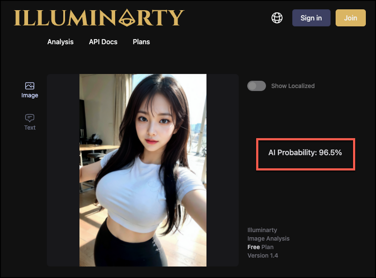 AI 이미지 판별 사이트 illuminarty 5 ai 미녀 판독기