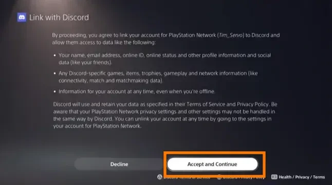 플레이스테이션 5 대시보드. 설정 디스코드를 선택합니다.<br data-lazy-src=