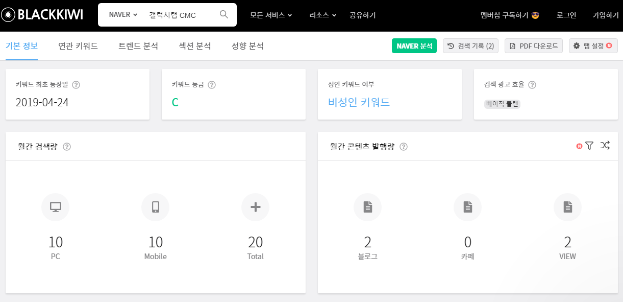 블랙키위(Blackkiwi) 사용법 | 네이버 월간 키워드 정보 확인하기 2 ywAAAAAAQABAAACAUwAOw==