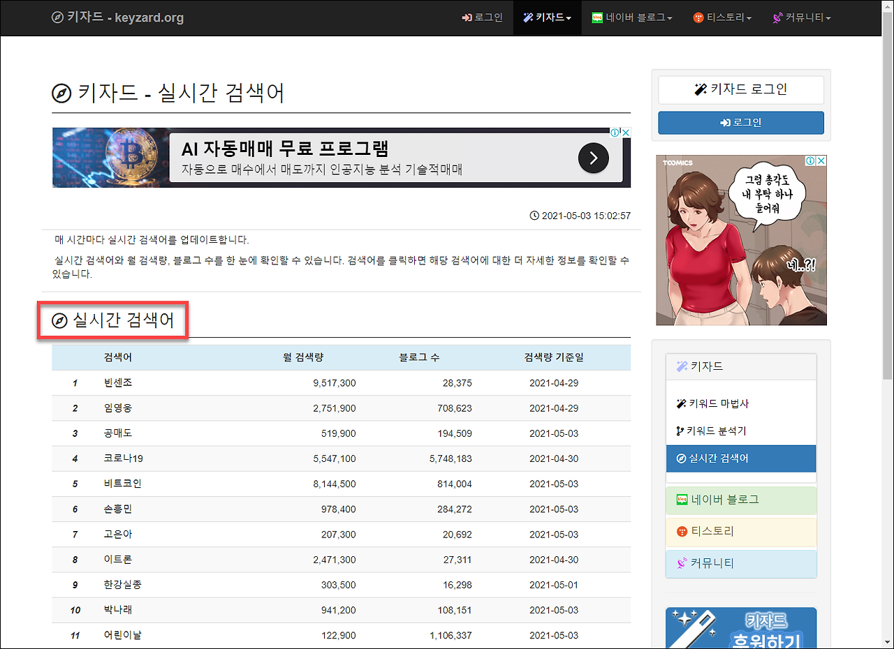 실시간 인기검색어 볼 수 있는 사이트 목록 모음 / 네이버 인기검색어 6 ywAAAAAAQABAAACAUwAOw==