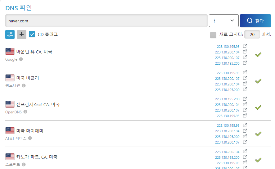 도메인 DNS 레코드 확인 및 체크 사이트 1 dns 확인 사이트