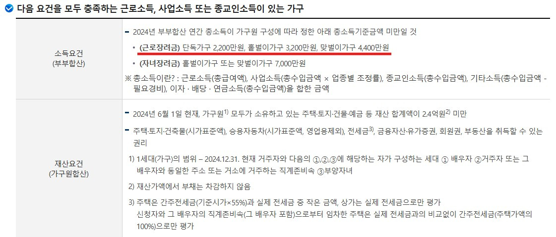 근로장려금 신청 자격 정리한 표