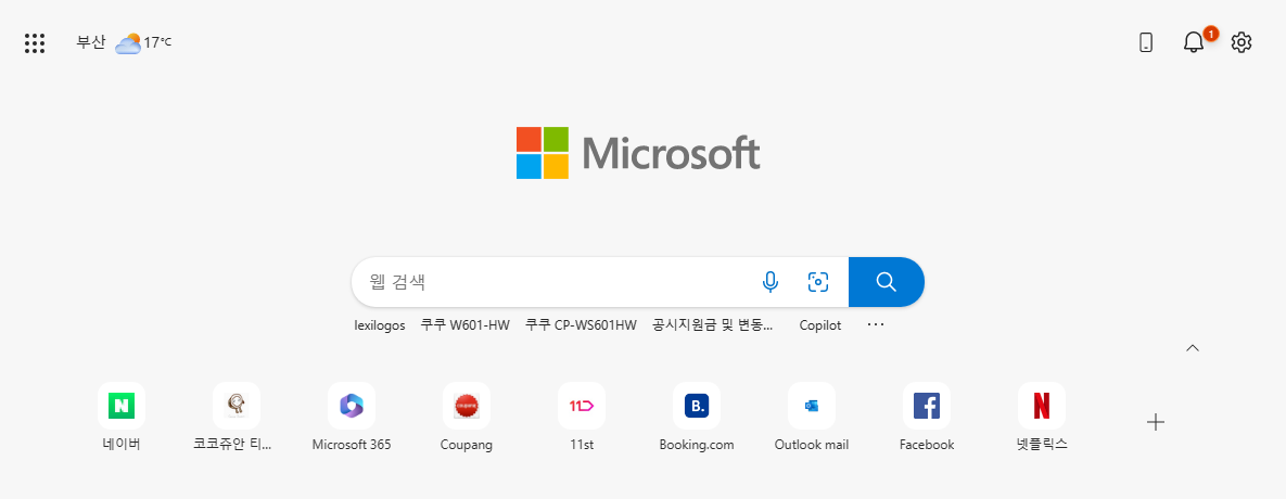 엣지 브라우저의 메인화면, BING 검색으로 깔끔하게 구글처럼 만들기 4 ywAAAAAAQABAAACAUwAOw==