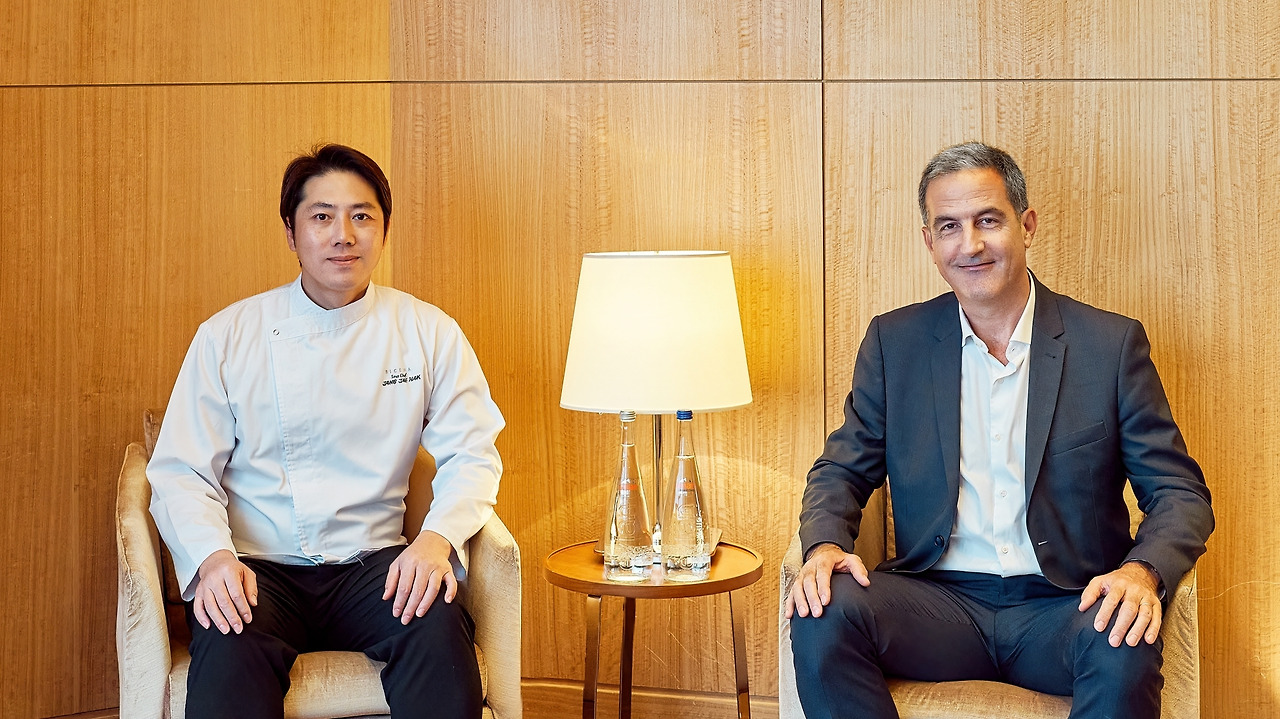 Chef Kwangsik Jun of Bicena and Antoine Portmann the General Manager - Evian® and Danone Waters Europe