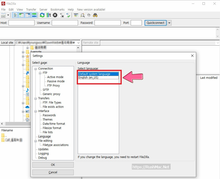 파일질라(FileZilla) FTP 프로그램 언어 설정 1 ywAAAAAAQABAAACAUwAOw==