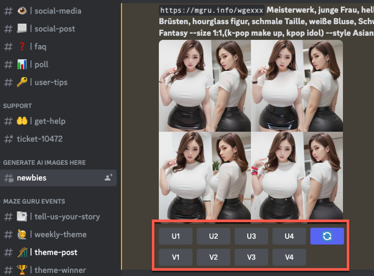 무료 AI그림 생성 사이트 메이즈구루 9 v 또는 U 선택하기