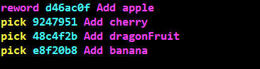Add apple의 커밋의 rebase 명령어를 reword 로 바꾼 모습