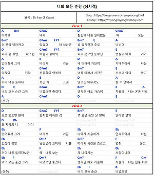 넌 감동이었어 (성시경) 쉬운 기타 코드 악보 (1 Capo)