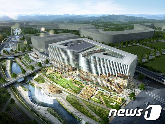 세종시 최초의 비즈니스 호텔이 들어설 방축천변 상가 P1구역 조감도. 국내 최초로 ´사업 제안´ 방식을 도입해 당선된 설계 공모작. © News1
