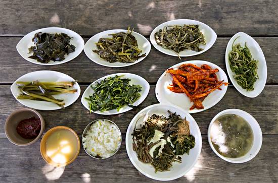 나리촌 산채비빔밥 정식. 울릉도 나물을 골고루 맛볼 수 있는 메뉴다.