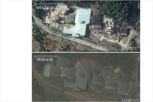 평양 룡성구역 김정일 일가 주거단지 공사 완공 모습(사진=구글어스/ 엘빈/RFA)