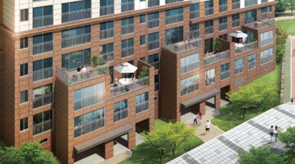 전용면적 84㎡보다 분양가가 더 낮은 인천 가정지구 시티 프라디움 전용면적 107㎡ 1층 테라스하우스 투시도.