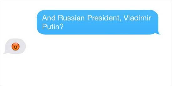 지난 2월 줄리 비숍 호주 외무장관이 '버즈피드'와 이모티콘 인터뷰를 가졌다. 비숍은 '푸틴 대통령을 이모티콘으로 표현해달라'는 질문에 이같이 답변했다. 사진=버즈피드 캡처