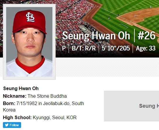 세인트루이스 오승환 / 사진= 세인트루이스 홈페이지 캡처