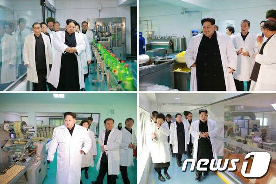 김정은 북한 노동당 제1비서가 지난 23일 금컵체육인 종합식료공장을 시찰했다고 23일 노동신문이 보도했다. (노동신문) 2016.1.23/뉴스1
