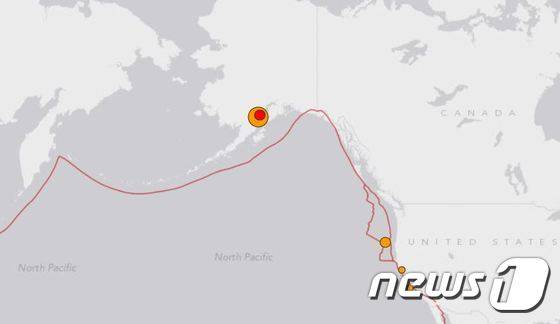 알래스카 남부 지역에서 24일(현지시간) 규모 7.1의 강진이 발생했다고 미국지질조사국(USGS)이 밝혔다.(USGS캡처)© News1