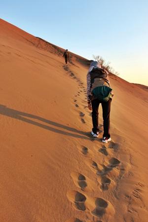 [월간산]사막트레킹에 나선 일행들이 힘들게 사막능선을 올라서고 있다.