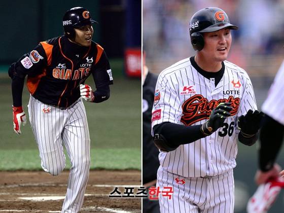 롯데 김문호(왼쪽)과 박종윤은 각각 좌익수와 1루수 자리의 유 력한 주전들이다. 하지만 이들은 확실한 입지를 다지지 못하고 있다. 스포츠코리아 제공