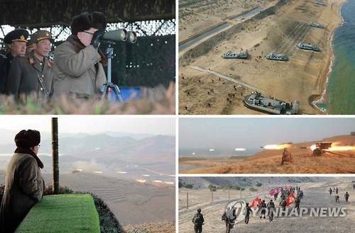 북한군, 우리나라 겨냥 상륙훈련…김정은 참관    (서울=연합뉴스)  북한군이 우리나라를 겨냥한 상륙 및 상륙 저지(반상륙) 방어훈련을 실시했으며, 김정은 국방위원회 제1위원장이 이를 참관했다. 북한 매체들은 훈련이 실시된 날짜는 밝히지 않았지만, 북한 내륙에 파고들어 최고지도부를 포함한 핵심 표적을 파괴하는 훈련이 포함된 한미연합훈련인 키리졸브(KR) 연습이 지난 18일 종료된 시점에 맞춰 열린 것으로 보인다. 사진은 20일자 노동신문에 게재된 북한군 상륙훈련 장면들.  2016.3.20      << 국내에서만 사용가능. 재배포 금지. For Use Only in the Republic of Korea. No Redistribution >>   nkphoto@yna.co.kr