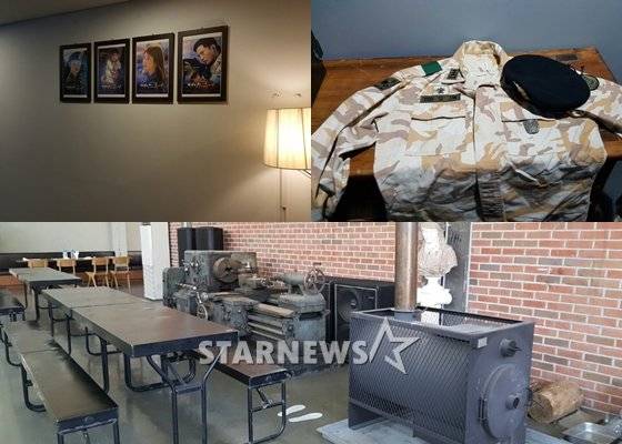 송중기가 대기한 장소와 입구에 놓인 송중기의 군복과 모자, 송혜교가 머문 장소(왼쪽 위부터 시계방향)/사진=임주현 기자