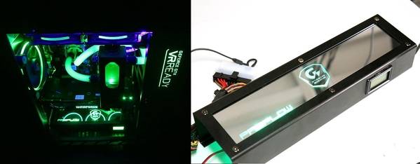 프리플로우에서 커스텀 제작하는 방식으로 제공하는 ‘커스텀 제작 그래픽카드 미러 알루미늄 플레이트’(사진 왼쪽)와 이를 탑재한 커스텀 PC(사진 오른쪽) / 프리플로우 제공