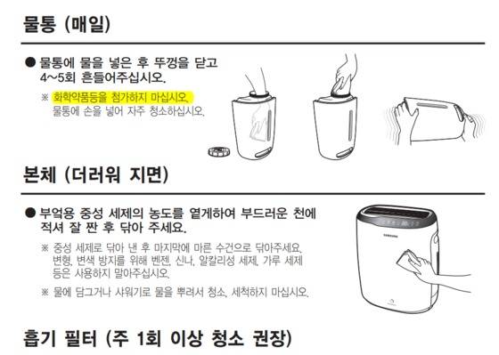삼성전자 가습기 (모델명 SHU-G45) 사용설명서 발췌. © News1