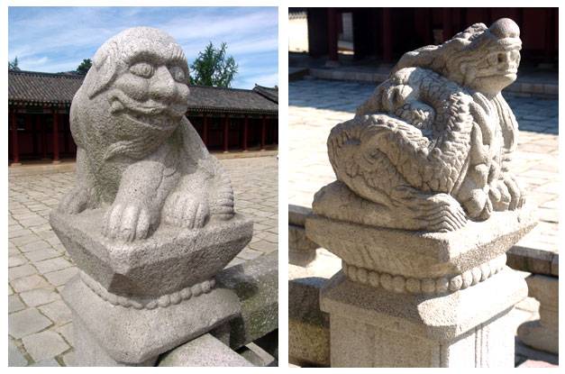 ▲ 경복궁 근정전 월대 백호(왼쪽)와 청룡 <사진제공=문화재청>