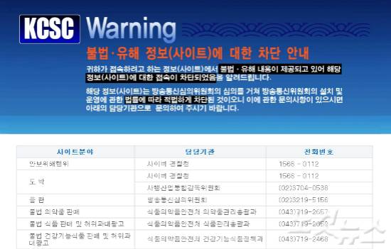 포털에서 A 사이트를 검색해 들어가면 위와 같은 불법·유해정보(사이트) 차단 안내 화면이 나타난다. 하지만 이용자들은 변경된 도메인 주소를 통해 A 사이트에 쉽게 접속할 수 있다. (사진= 불법·유해정보(사이트) 차단 안내 화면 캡쳐)