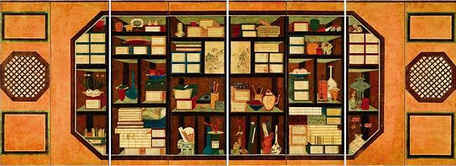 ‘책가도’, 종이에 채색, 8폭 병풍, 139.3×369cm, 가나아트센터 소장. [사진 제공·예술의전당]