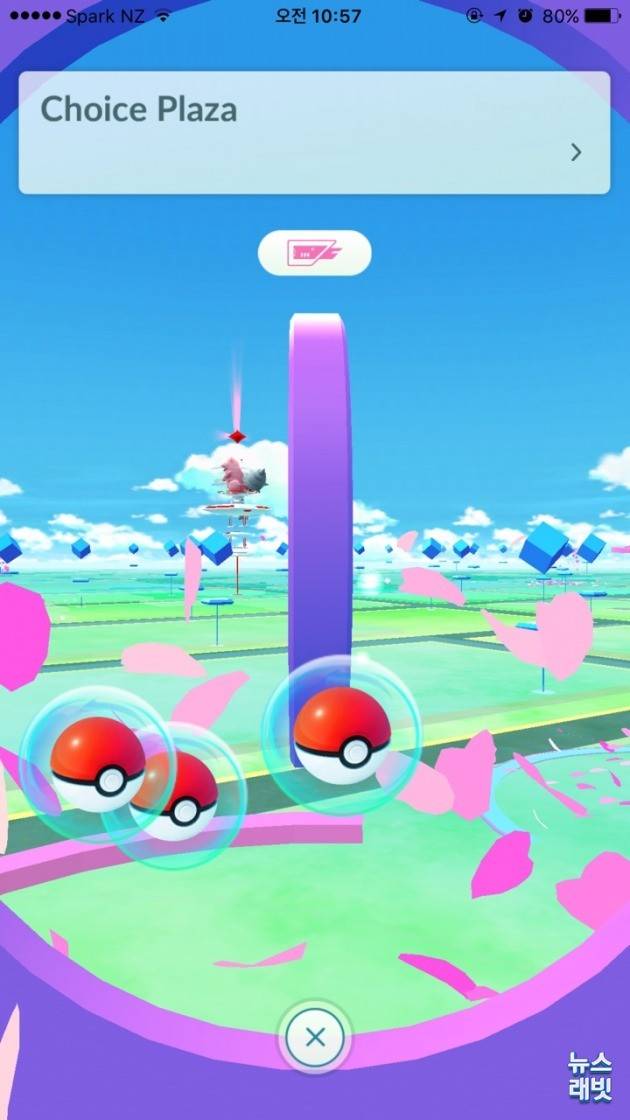 포케스탑에서 포켓볼을 획득하는 모습 = 뉴스래빗 독자 제공