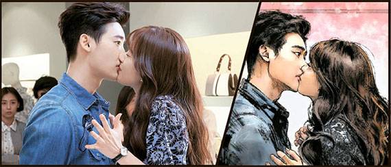 ‘W’에서 오연주(한효주)는 웹툰 주인공 강철(이종석)과 겪는 일이 저절로 웹툰에 그려지는 경험을 한다. [넷플릭스·사진 MBC]