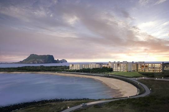 휘닉스 아일랜드 뒤로 성산일출봉이 보인다. /휘닉스 아일랜드 제공