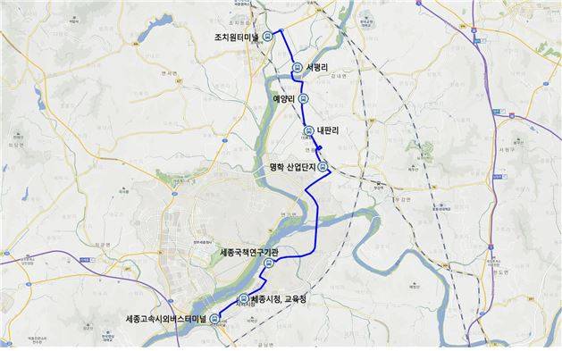 신설된 세종 시내버스 340번 노선도. 세종시 제공