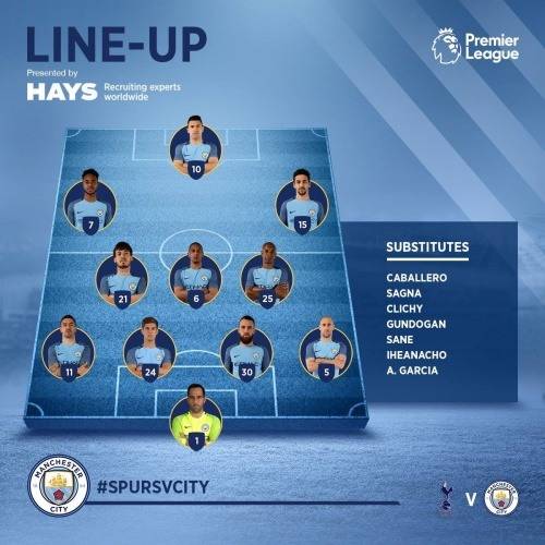 맨체스터시티 선발 라인업. [사진=맨체스터시티 페이스북]