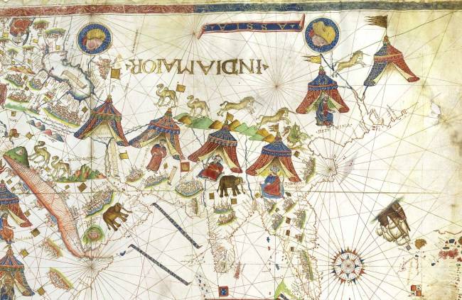 아프리카 대륙을 가득 채운 네 명의 왕. 솔로몬과 프레스터 존, 그리고 익명의 왕 두명을 그렸다. [출처=다니엘 크라우치 레어 북스]