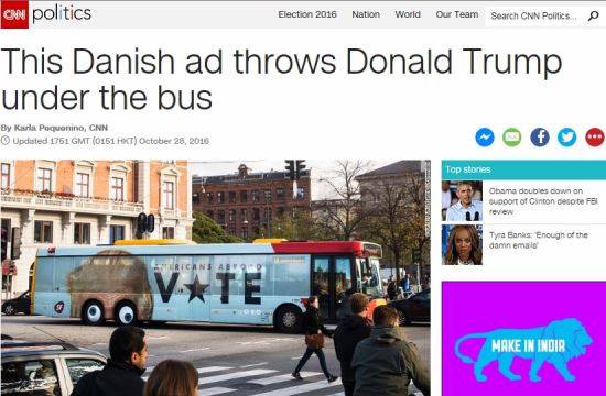 덴마크 진보정당이 제작한 반(反)트럼프 버스 광고. CNN 홈페이지